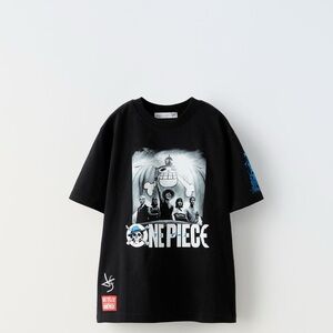 Zara Black Short Sleeve Tee with One Piece Graphic